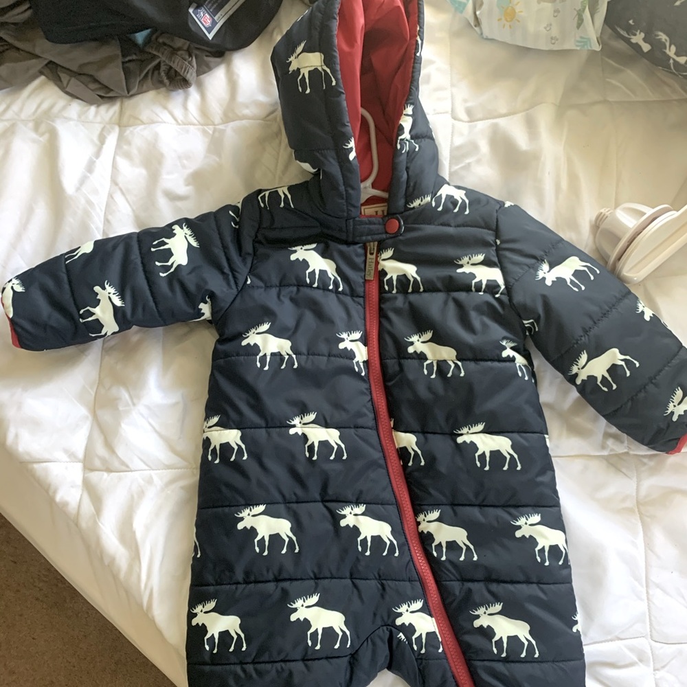 Infant moose themed snowsuit